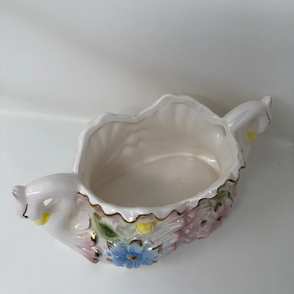 Swan Vase Planter Pearlized Pink Floral 5